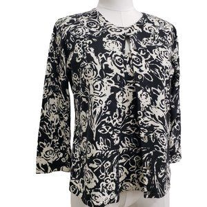 Jillian Jones Black & Cream Floral Print Silk Blend Twin Set, M